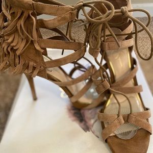 Jessica Simpson, brown, open toe lace up heels